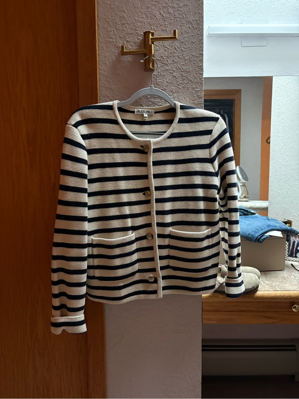 Alex Mill Cream & Black Striped Button Front Cardigan
